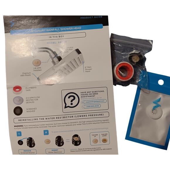 SPARKPOD Rainfall Shower Head OPEN BOX Unused Black Matte 6" x 6" $59.95 Retail - Picture 4 of 8